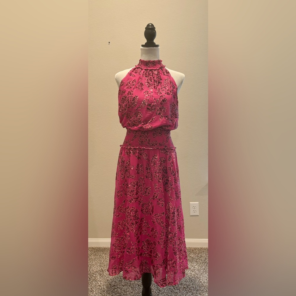 White House Black Market Floral Burnout Smocked Neck Midi Dress - Picture 5 of 12